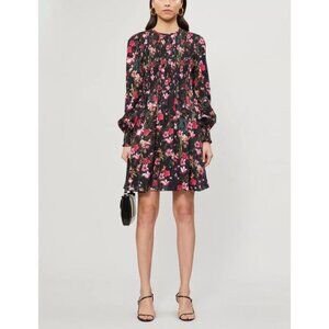 Ted Baker Aerrin Fern Forest Smocked Mini Dress Black TED 3/ US 8